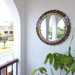Round Purple & Gold Mirror 60cm - Boho Sunburst Wall Handmade Peruvian Decorative Statement - thumbnail 4