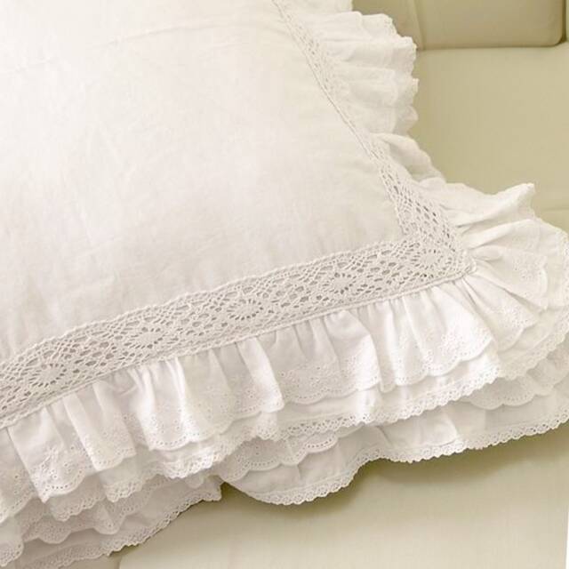 White Cotton Ruffle Pillow Cover Farmhouse Lace Cushion Cover - image 1