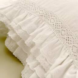 White Cotton Ruffle Pillow Cover Farmhouse Lace Cushion Cover - thumbnail 3