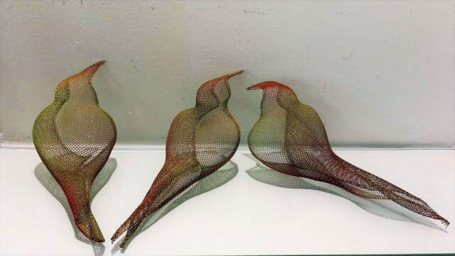 Set Of 3 Metal Wire Mesh Bird Sculptures, Wall Or Shelf Decor - image 1