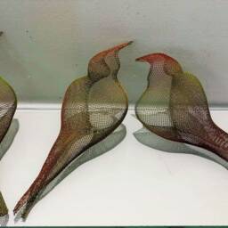 Set Of 3 Metal Wire Mesh Bird Sculptures, Wall Or Shelf Decor - thumbnail 3