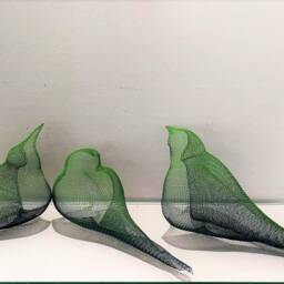 Set Of 3 Metal Wire Mesh Bird Sculptures, Wall Or Shelf Decor - thumbnail 2