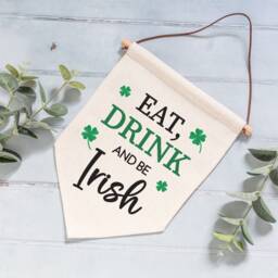 Eat Drink & Be Irish Linen Flag Wall Decor - St Patrick's Day Celebration Party Bunting Green Four Leaf Clover Pennant Celtic Banner - thumbnail 3
