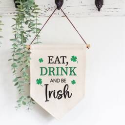Eat Drink & Be Irish Linen Flag Wall Decor - St Patrick's Day Celebration Party Bunting Green Four Leaf Clover Pennant Celtic Banner - thumbnail 1