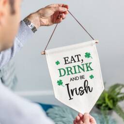 Eat Drink & Be Irish Linen Flag Wall Decor - St Patrick's Day Celebration Party Bunting Green Four Leaf Clover Pennant Celtic Banner - thumbnail 2
