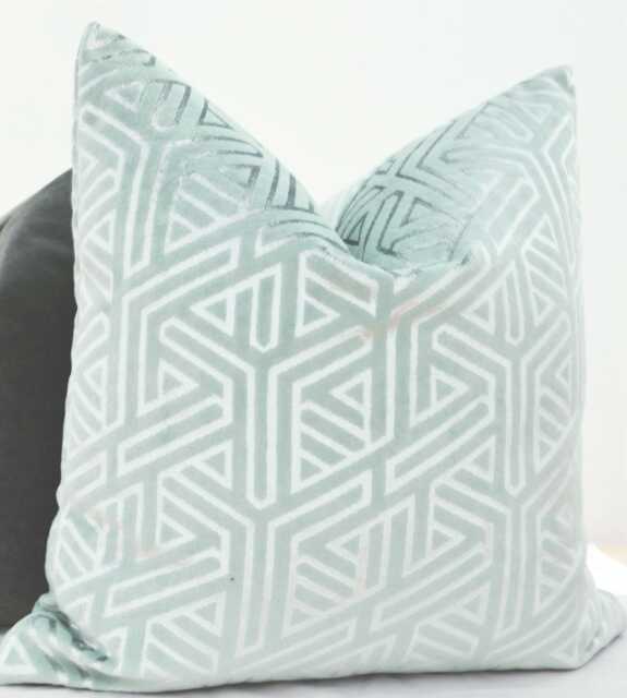 Mint Green Silver Pillow Cover, Green Velvet Cover, Mint Cover, Silver Cover - image 1