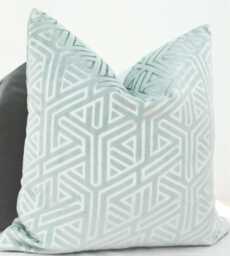 Mint Green Silver Pillow Cover, Green Velvet Cover, Mint Cover, Silver Cover - thumbnail 1