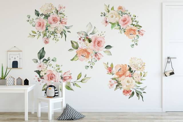 Peony Floral Wall Decal, Pink Peonies Nursery Decor, Removable Flower Sticker, Large Art - image 1