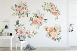 Peony Floral Wall Decal, Pink Peonies Nursery Decor, Removable Flower Sticker, Large Art