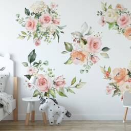 Peony Floral Wall Decal, Pink Peonies Nursery Decor, Removable Flower Sticker, Large Art - thumbnail 2