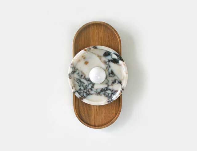 Calacatta Marble Wall Sconce - Modern White Oak Bathroom Light - image 1