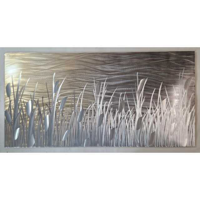 Abstract Metal Wall Art, By The Lake, Gold Silver Grey, Indoor Outdoor - image 1