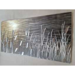 Abstract Metal Wall Art, By The Lake, Gold Silver Grey, Indoor Outdoor - thumbnail 2
