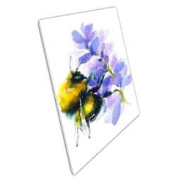 Watercolor Bumblebee Wall Art Print Collecting Pollen From Purple Flower For Home Office Decor - thumbnail 1