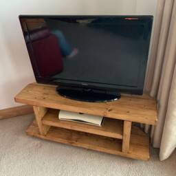 Wooden Corner Tv Stand Rustic Solid Wood Media Cabinet Shelves Oak Pine Walnut - thumbnail 2