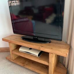 Wooden Corner Tv Stand Rustic Solid Wood Media Cabinet Shelves Oak Pine Walnut - thumbnail 3