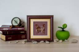 3D Butterfly Wall Art - Red & Gold Clay Painting - 7.5x7.5 In