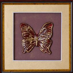 3D Butterfly Wall Art - Red & Gold Clay Painting - 7.5x7.5 In - thumbnail 2
