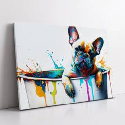 French Bulldog Bathtub Abstract Dog Pet Animal Painting Splatter Wall Art, Framed Canvas Poster Print, Home Kitchen Office Room Decor, Gifts - thumbnail 2