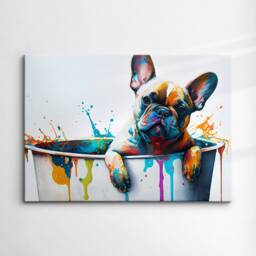 French Bulldog Bathtub Abstract Dog Pet Animal Painting Splatter Wall Art, Framed Canvas Poster Print, Home Kitchen Office Room Decor, Gifts - thumbnail 3
