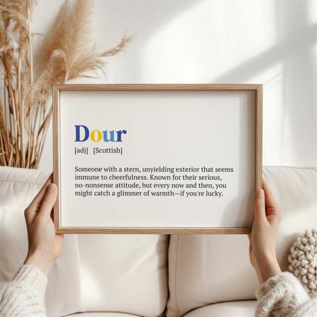 Dour Scottish Word Print - Humorous Definition Art Fun Decor Gift For Friends & Family Unique Wall Gallery - image 1