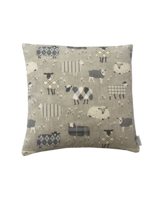 Handmade Sheep Print Cushion Cover Grey Country Linen Pillow Sham - image 1