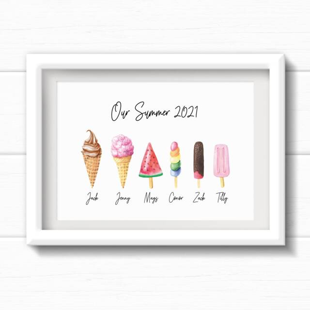 Personalised Family Ice Cream Print. Summer Memories 2021. Fun Colourful Housewarming Gift With Lollies. New Home - image 1