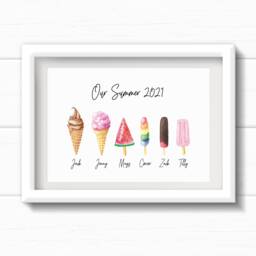 Personalised Family Ice Cream Print. Summer Memories 2021. Fun Colourful Housewarming Gift With Lollies. New Home - thumbnail 1
