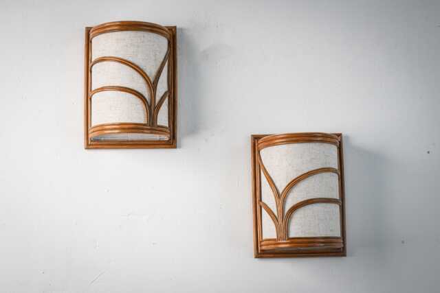 Pair Of Mid-Century Modern Style Rattan Wall Sconce Lamp, Hallways, Living Room Lighting - image 1