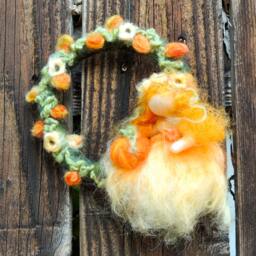 Autumn Fairy Maiden With Her Pumpkin - Felt Wreath Maiden Leaves Flowers Waldorf Inspired Needle Felted Autumn By Rebecca Varon