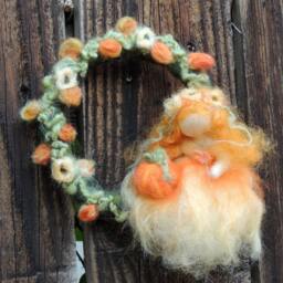 Autumn Fairy Maiden With Her Pumpkin - Felt Wreath Maiden Leaves Flowers Waldorf Inspired Needle Felted Autumn By Rebecca Varon - thumbnail 4
