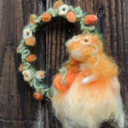 Autumn Fairy Maiden With Her Pumpkin - Felt Wreath Maiden Leaves Flowers Waldorf Inspired Needle Felted Autumn By Rebecca Varon - thumbnail 3