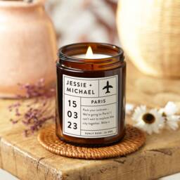 Personalised Surprise Trip Candle Travel Ticket Gift, Scented Soy Wax - thumbnail 1