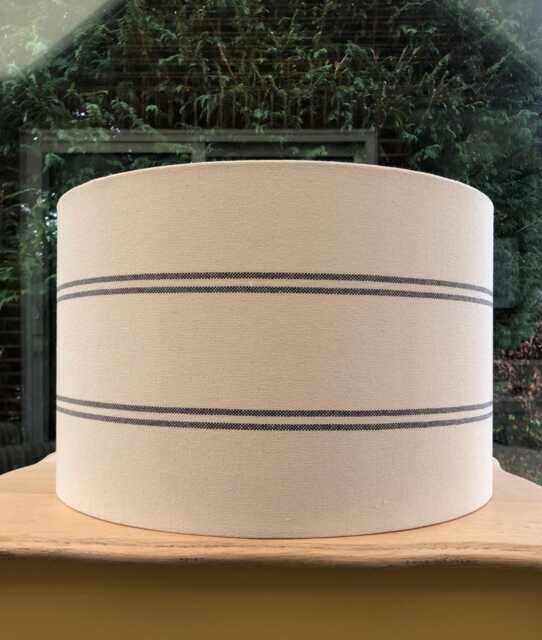 French Linen Lampshade With Black/Charcoal Grey Stripes For Ceiling Or Floor Lamp