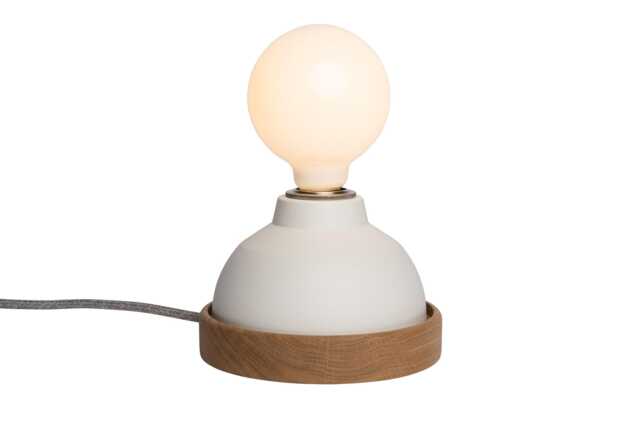 White Sennen Table Lamp in Ceramic & Oak - image 1