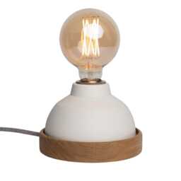 White Sennen Table Lamp in Ceramic & Oak - thumbnail 2