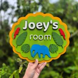 Personalised Jungle Door Sign - Safari Nursery Name Wooden Bedroom Plaque Custom Child's Room Decor Elephant Wall - thumbnail 1