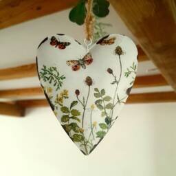 Metal Hanging Heart Decoration With Flowers & Butterfly - The Home Hearts Shop Rustic Wall Decor Shabby Wedding Gift Xmas - thumbnail 1