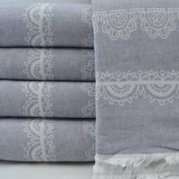 "Light Gray Throw, King Size Blanket, Aztec Bedspread Turkish Blanket, 79""x91" - thumbnail 3