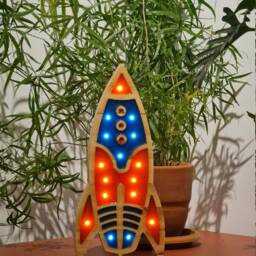 Handmade Rocket Ship Night Light - Wooden Led Space Lamp For Kids Room Nursery Decor - thumbnail 2