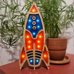 Handmade Rocket Ship Night Light - Wooden Led Space Lamp For Kids Room Nursery Decor - thumbnail 3