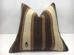 Vintage Kilim Pillow Cover, Bohemian Turkish Handwoven Throw - 20x20 - thumbnail 1