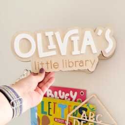 Personalised Children's Library Sign, Personalised Wooden Book Corner, Nook Childrens Room Decor, Nursery Wall Art - thumbnail 2