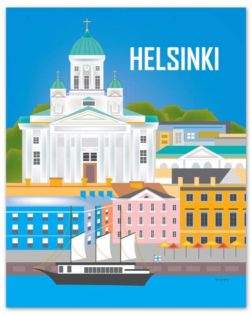 Helsinki Art, Skyline Print, Finland Wall Helsinki, Travel Nursery Loose Petals Style - E8-O-Hel - image 1