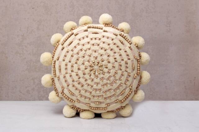 Light Peach Cotton Embroidered Bohemian, Bali Style Pillow Cover, Decorative Handmade Throw Cover, Cover Wlcc054 - image 1