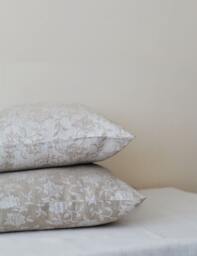 Linen Pillow Case Wedding Cover Tan Cottage Chic Flowers Decorative Damask Cushion Natural Throw - thumbnail 1