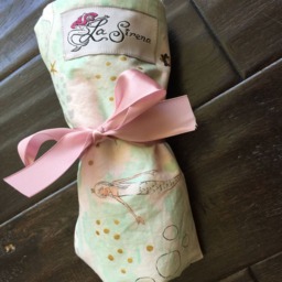 "Ethereal Pastel Mint Green Mermaid & Pink Minky Mini Baby Blanket ""Sharon's Cherie" - thumbnail 2