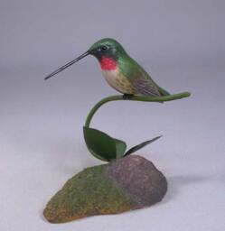 Ruby-Throated Hummingbird Hand Carved Wooden Bird - thumbnail 2