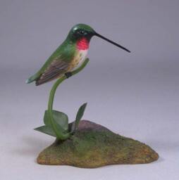 Ruby-Throated Hummingbird Hand Carved Wooden Bird