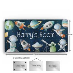 Personalised Room Sign With Childs Name - Spaceman, Alien, Rocket & Planet Theme. Gloss Metal Wall Art. Baby, Toddler, Infant Bedroom - thumbnail 3